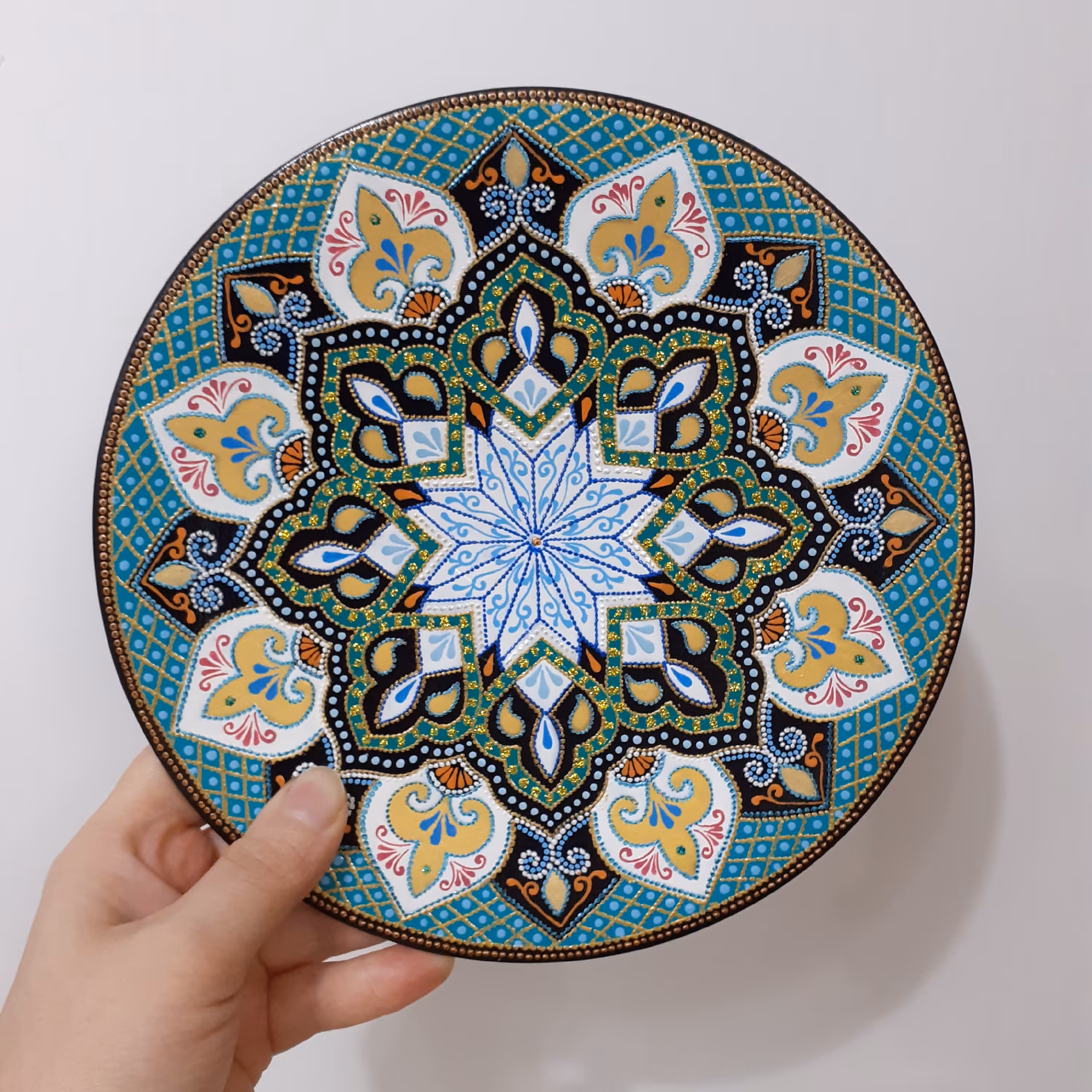 بشقاب سفالی طرح ماندلا رنگ سبز