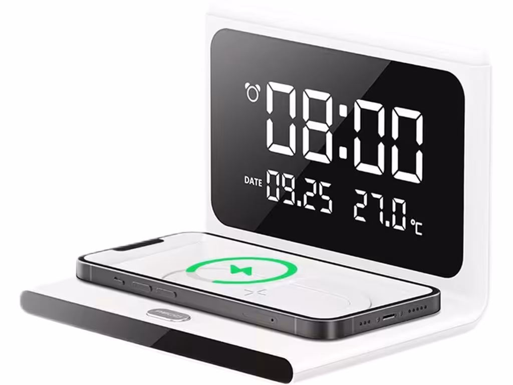 شارژر بی‌سیم و ساعت رومیزی رسی Recci RLS-L12 Perpetual Calendar Wireless Charger