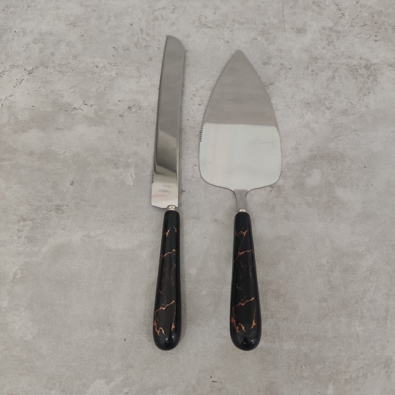 کارد و کفگیر کیک خوری دسته سرامیکی جنس عالی بسته 1 عددی  طول 27سانت.چاقو کیک . چاقو و کفگیر کیک بری   