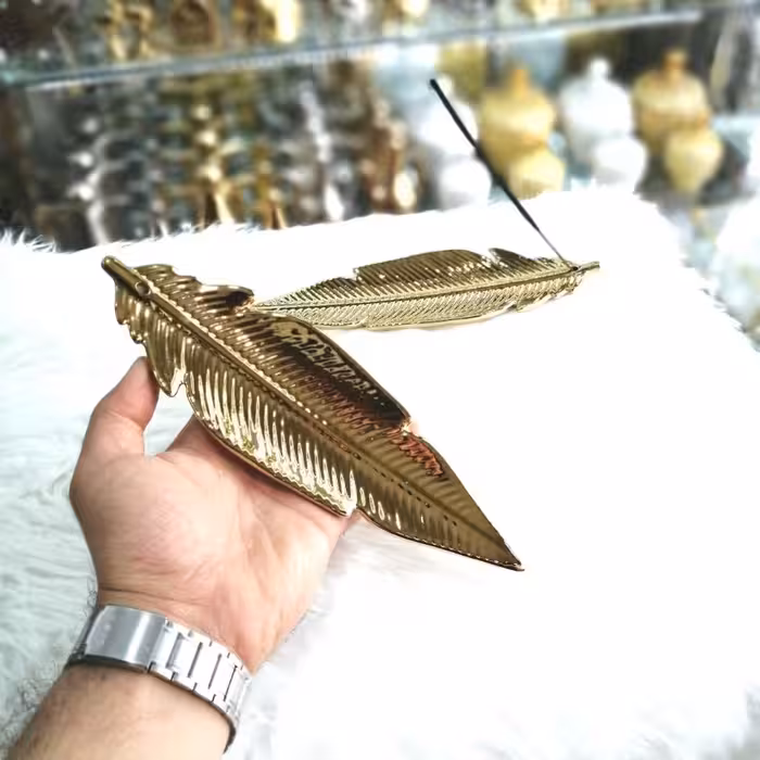 جا عودی طرح برگ با آبکاری طلایی  pvd جنس سرامیک(تکی) 