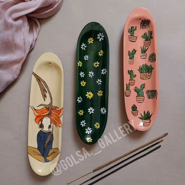 جای عود(عودسوز)سفالی گلسا،ضدآب، نقاشی شده