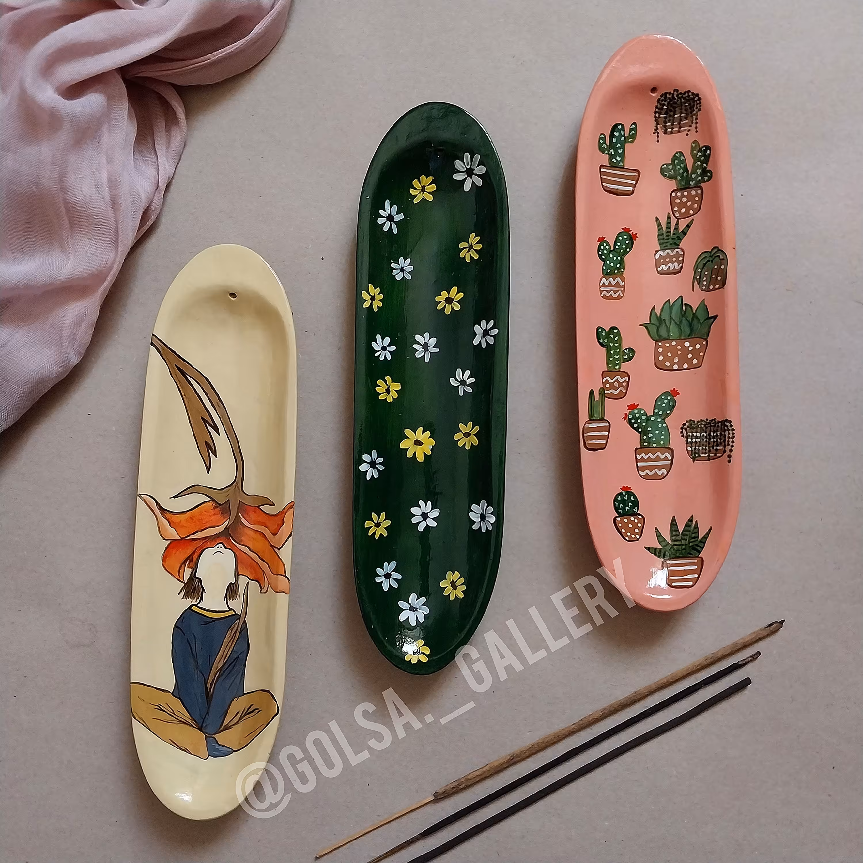 جای عود(عودسوز)سفالی گلسا،ضدآب، نقاشی شده