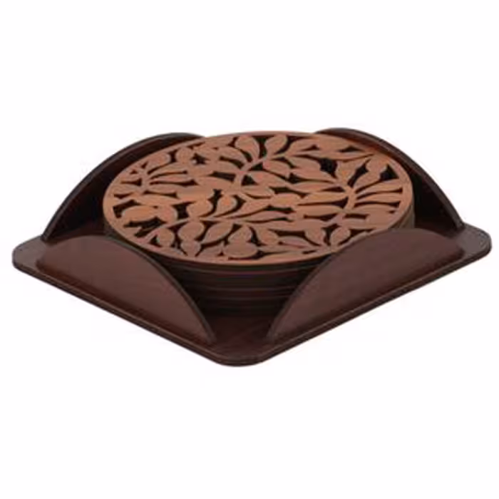 زیر لیوانی چوبی مدل برگ  6  عددی رنگ قهوه ای 