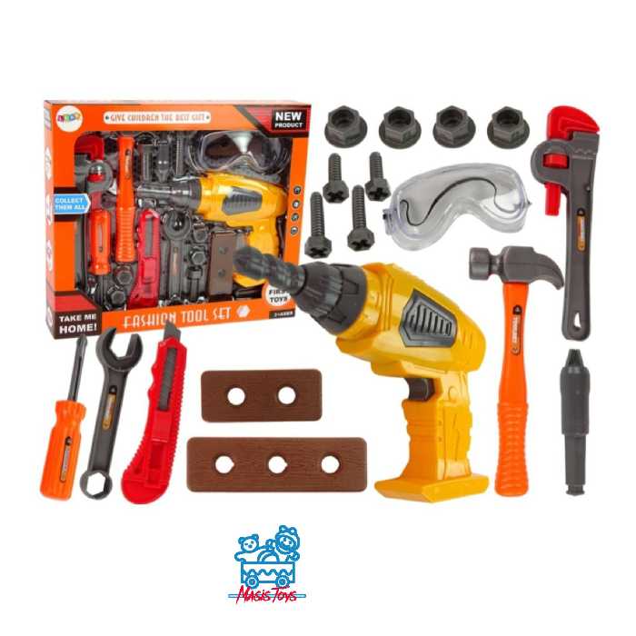 جعبه ابزار به همراه دریل باطری خور دریل قابلیت چرخش چپ وراست رودارد جنس خوب وارداتی مناسب برای گروه سنی 3سال به بالا