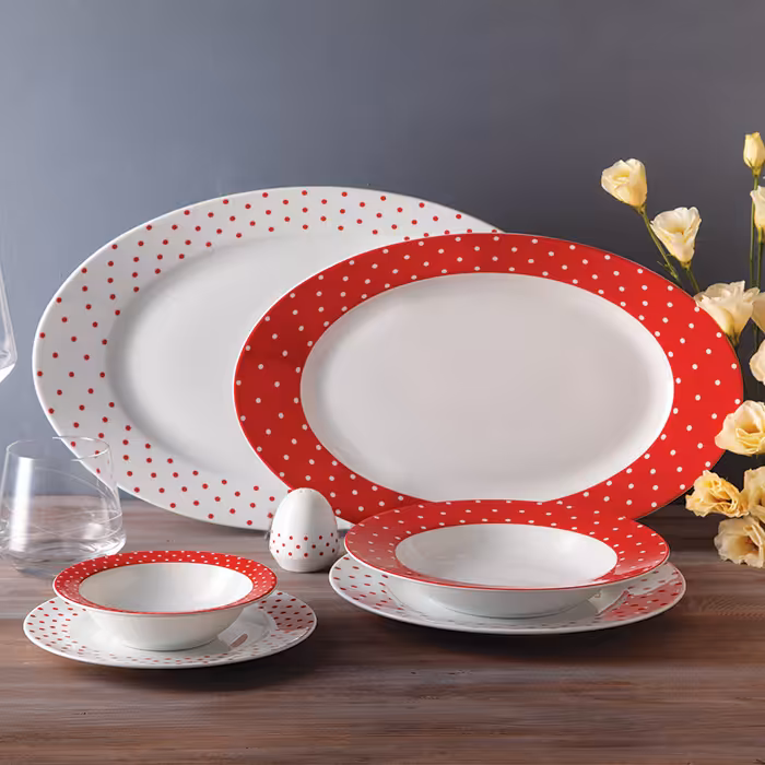سرویس چینی زرین طرح اسپاتی قرمز 28 پارچه