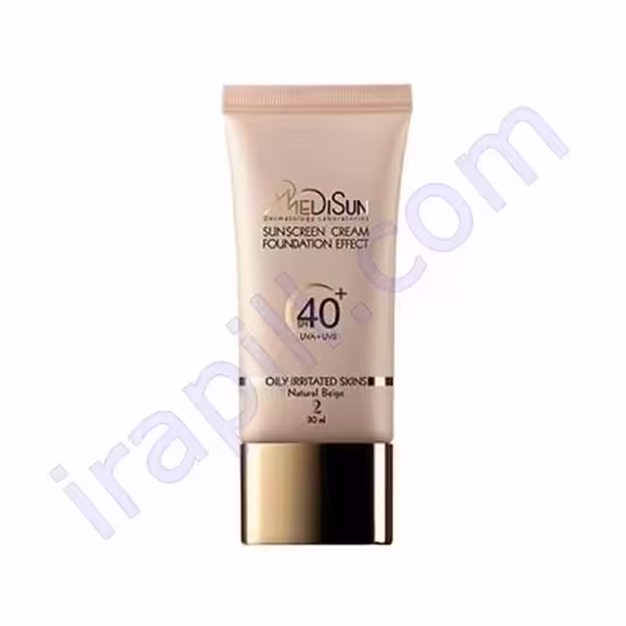 ضد آفتاب کرم پودری رنگ طبیعی مناسب پوست چرب SPF40 مدیسان 30 میلی لیتر تیوپی