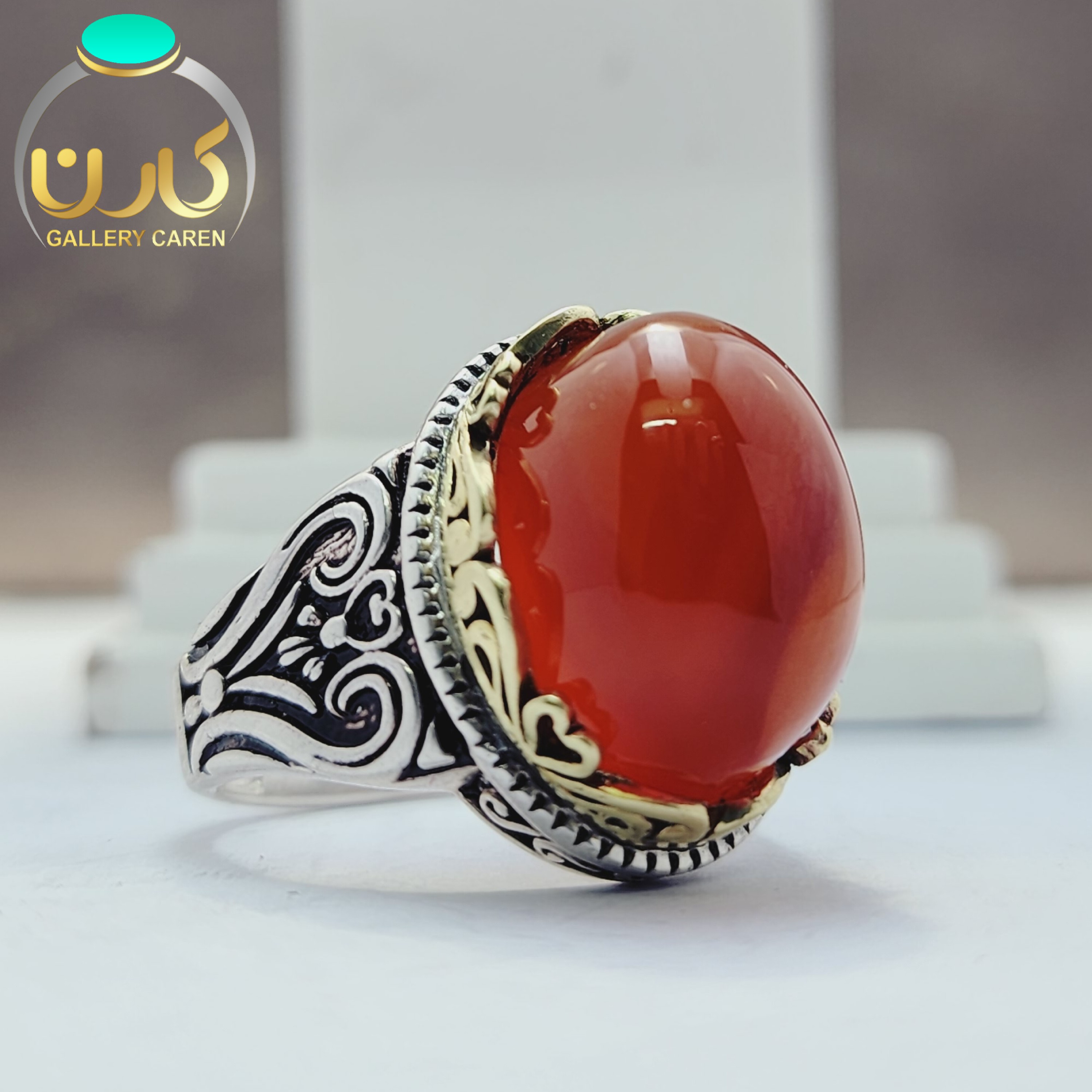 نگین عقیق سرخ اصل و معدنی با رکاب نقره زیبا مردانه         