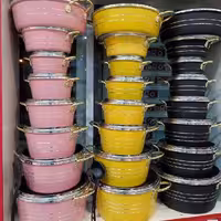 سرویس قابلمه 14پارچه گرانیت فوق سنگین گرانیتی چدن دستیگره طلایی
