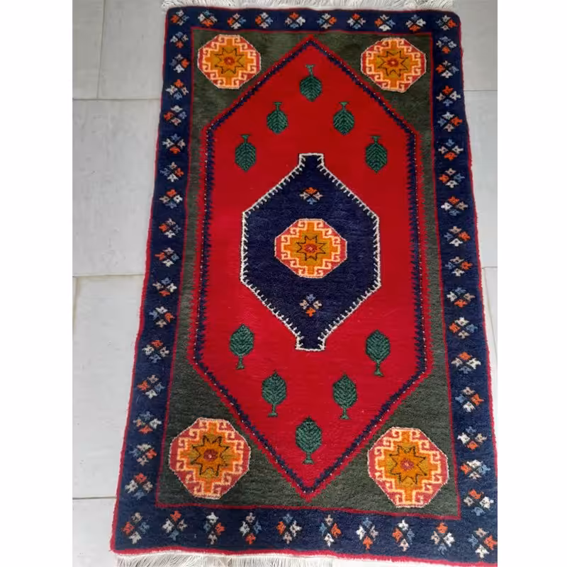 فرش دستباف قالی کلاردشت طرح خورشیدی 4 چهار عنصراصلی کد Far08