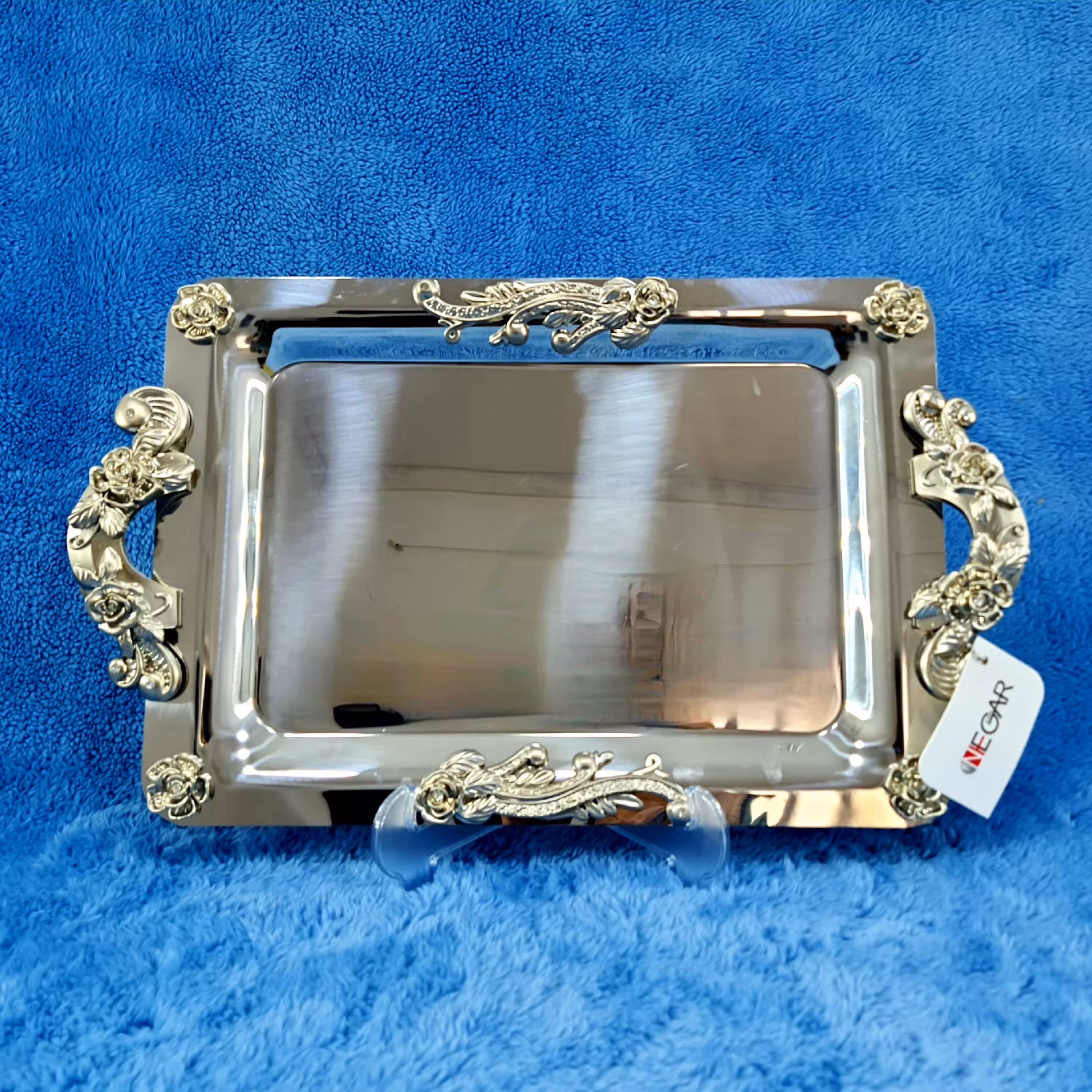 سینی استیل نگار مستطیل بزرگ مدل گلستان کد 320 با ارسال رایگان