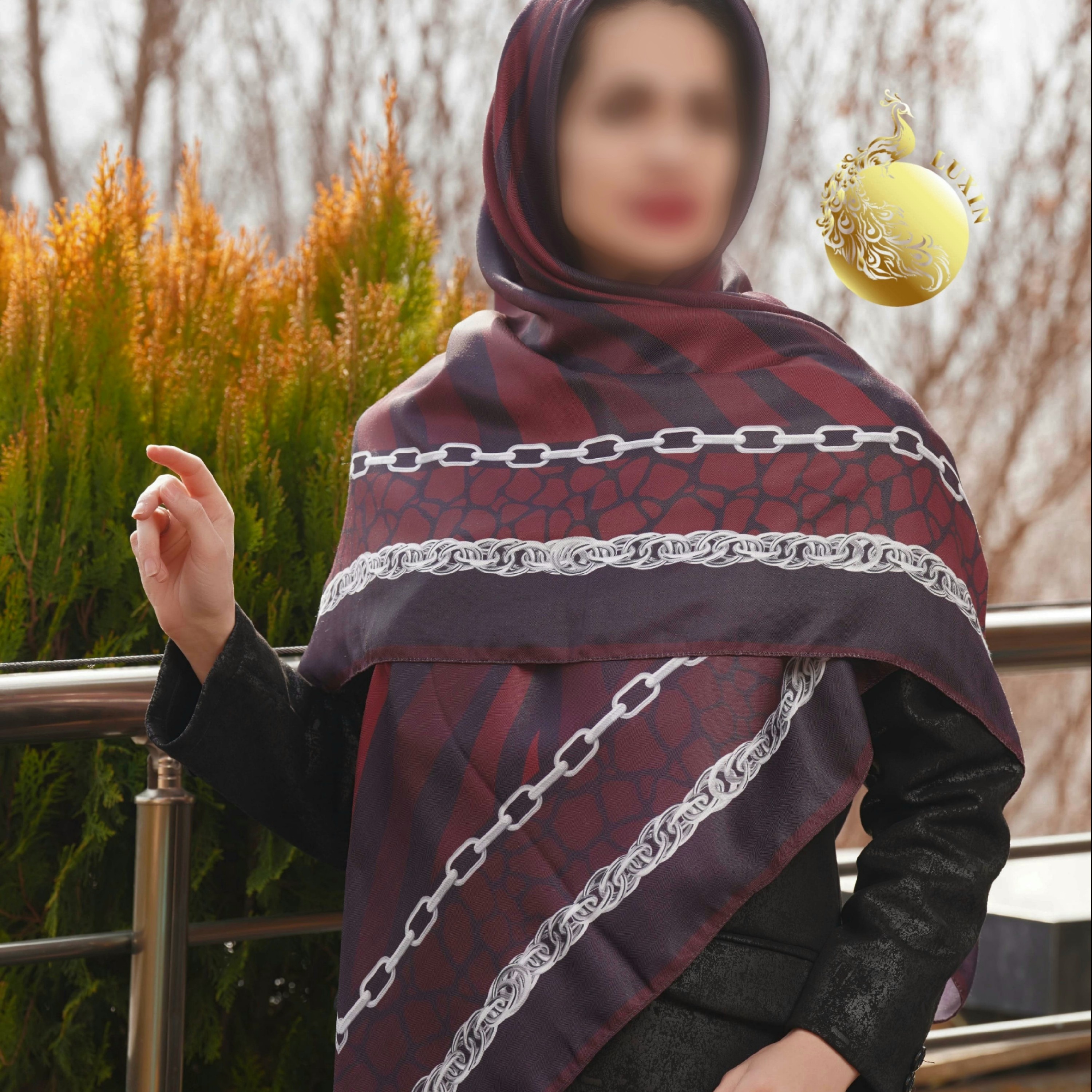 روسری زرشکی مشکی پلنگی