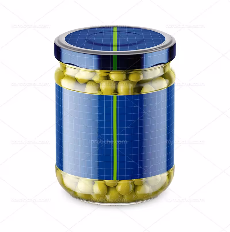 موکاپ ظرف نخود سبز شیشه ای | گرافیک با طعم تربچه