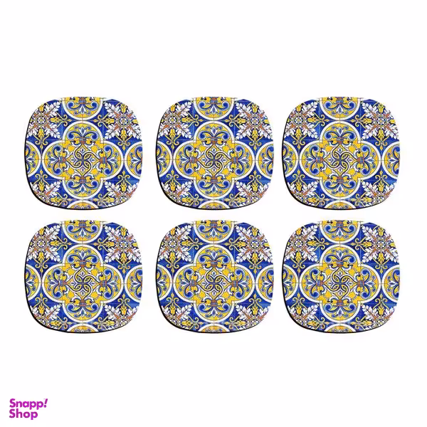 زیر لیوانی ترمه طراحان ایده مدل کاشی پرتغالی کد TRM520 بسته 6 عددی