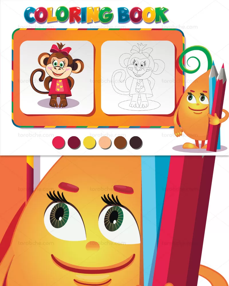 وکتور کتاب رنگ آمیزی میمون دختر | گرافیک با طعم تربچه