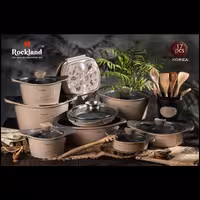 سرویس قابلمه چدن گرانیت 17 پارچه برند راکلند مدل موجی رنگ نسکافه ای 