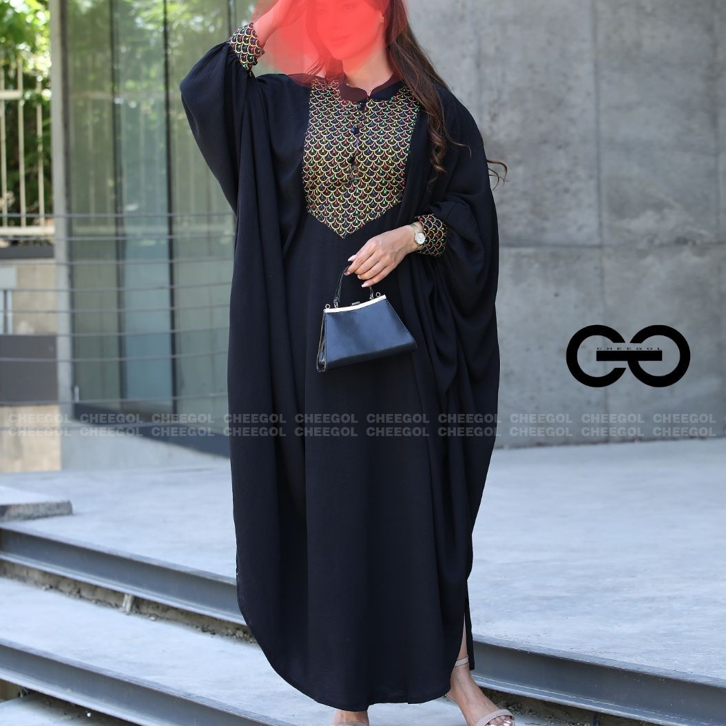 مانتو عبایی مدل شیدا جنس ابروبادی با خرجکار تافته هندی تا سایز 60