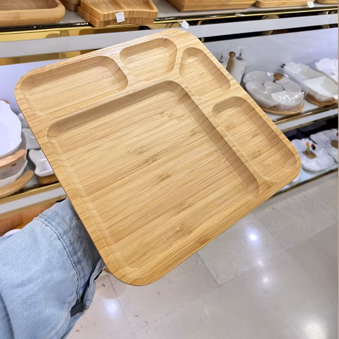 اردوخوری چوبی مربع بامبو 5 قسمته