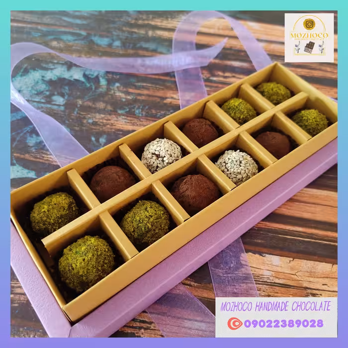 ترافل پسته ای کنجدی شکلاتی