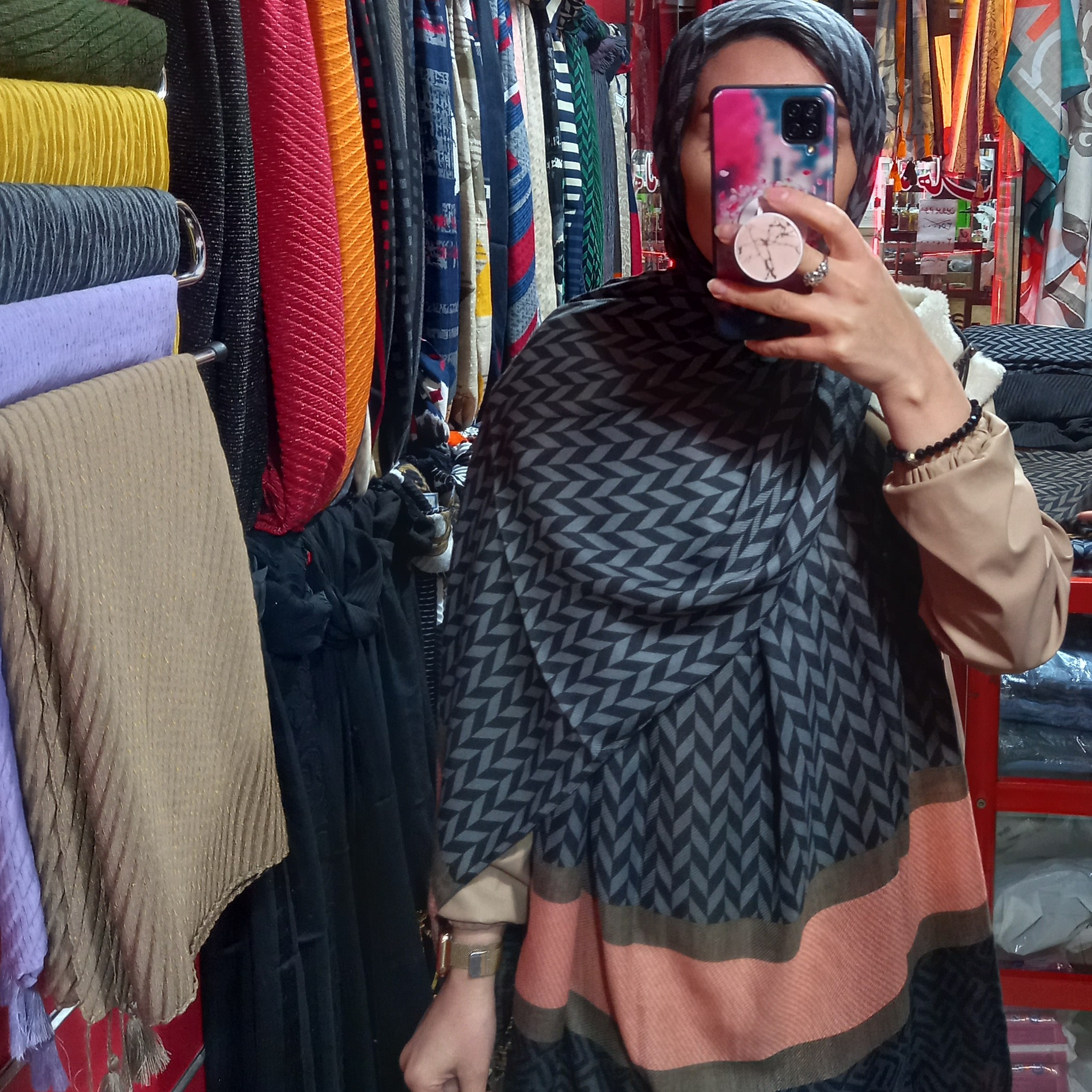 شال نخی حاشیه رنگ بندی