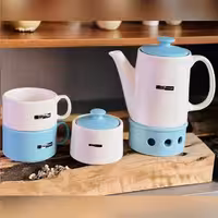 سرویس چایی خوری 7 پارچه آی سرام مدل پیزا سفید-سبزآبی