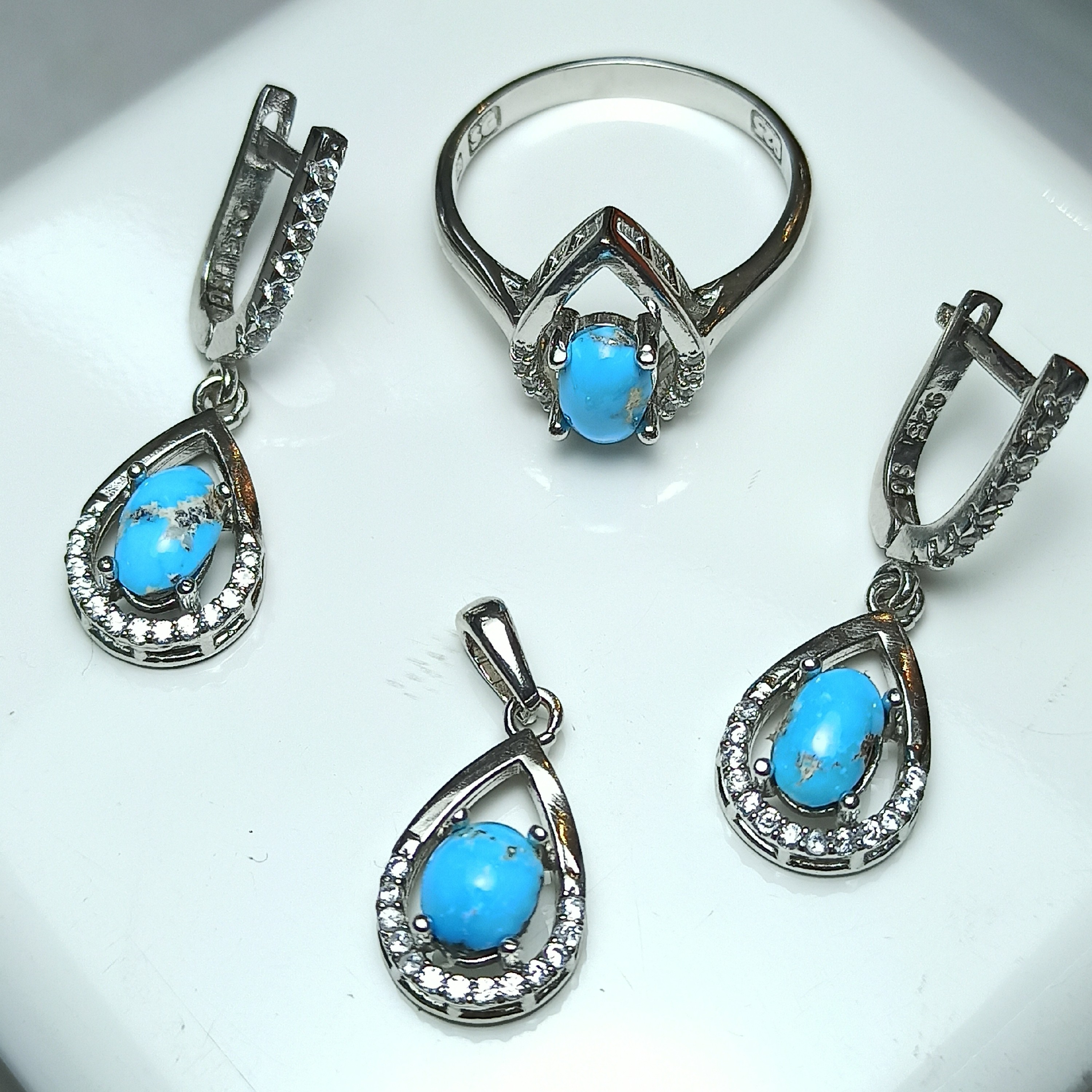 نیم ست نقره فیروزه نیشابوری اشکی