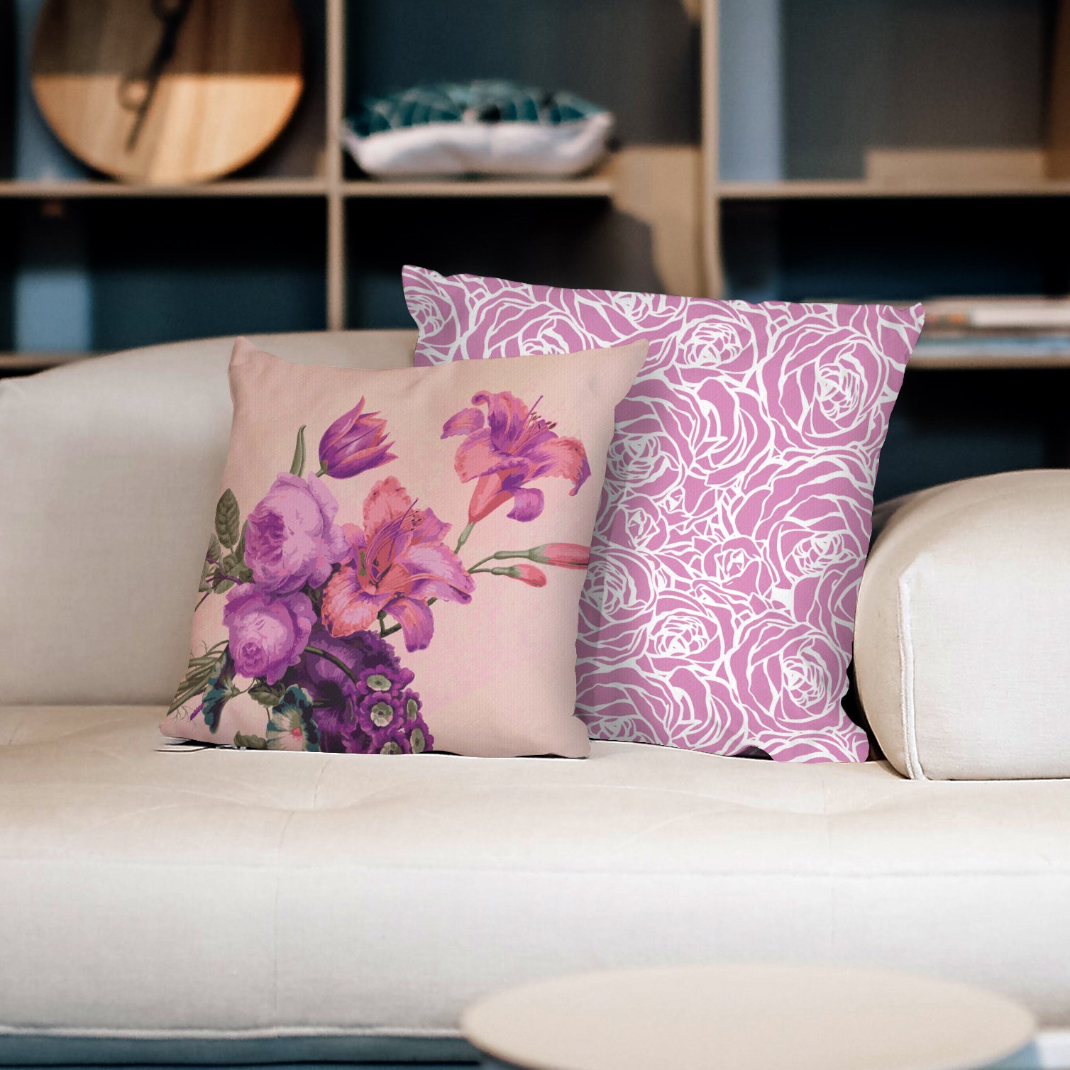 یک عددکاورکوسن مخمل طرح گل درشت 40 در 40 زیپ دوزی شده پشت ساده