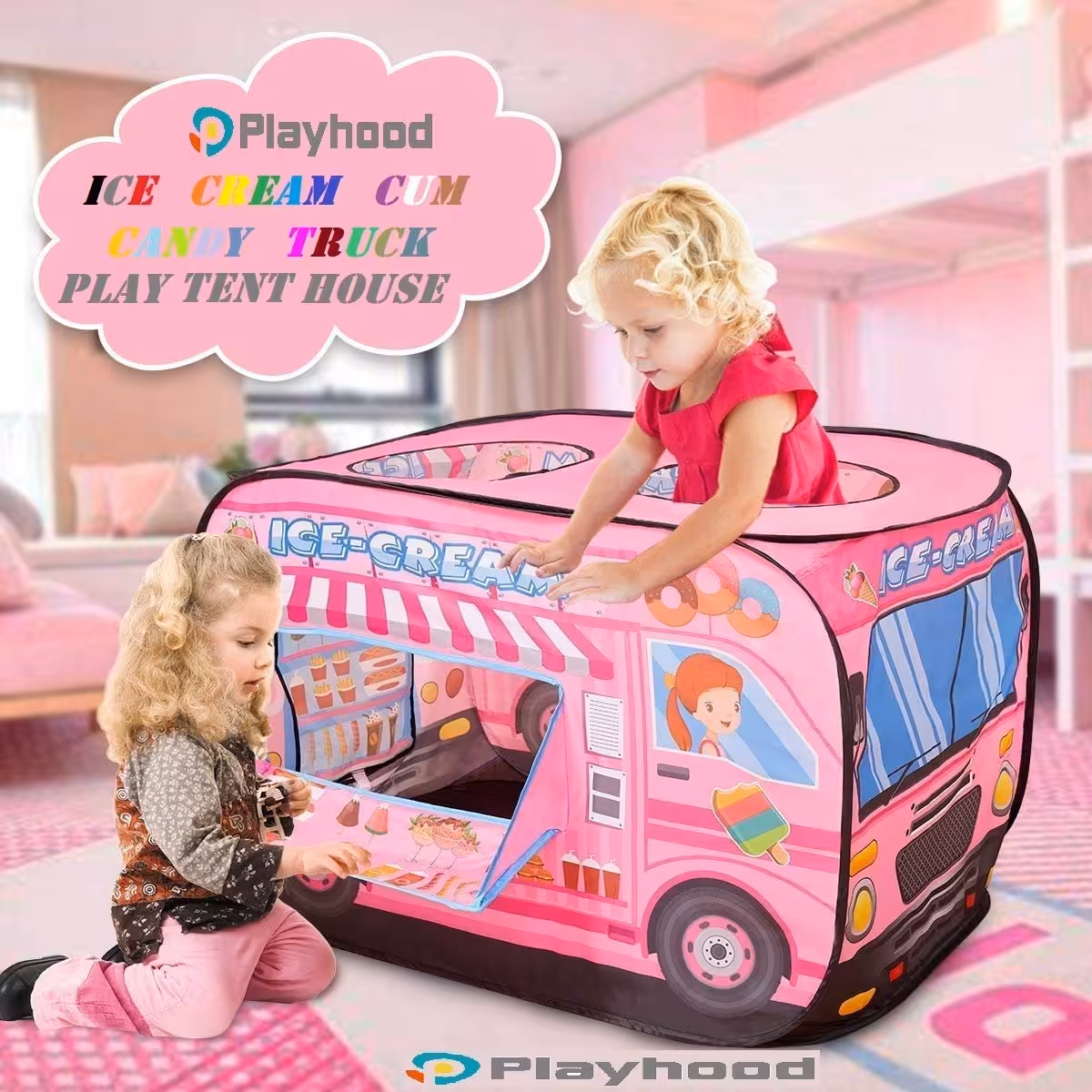 چادربازی فنری کودک و نوجوان اتوبوسی صورتی وارداتی تهران سایانا 