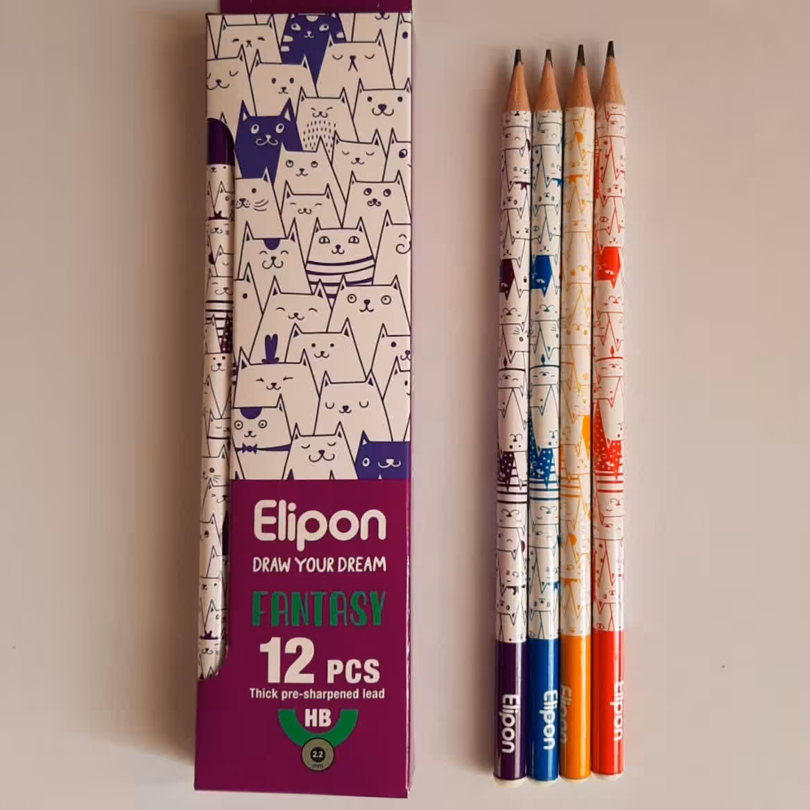 مداد سیاه الیپون طرح گربه های شاد در 4رنگ زیبا 