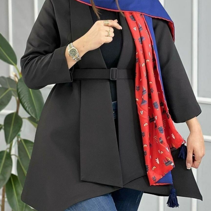 مانتو شهلا کمربنددار جنس مازراتی رنگ بندی کاربنی خردلی مشکی سبز سرخابی قرمز کرمی طوسی
