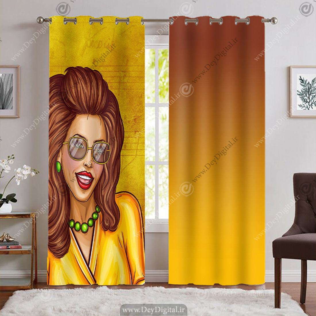 پرده پانچی اسپرت طرح چهره خانم مو کوتاه BA-9507