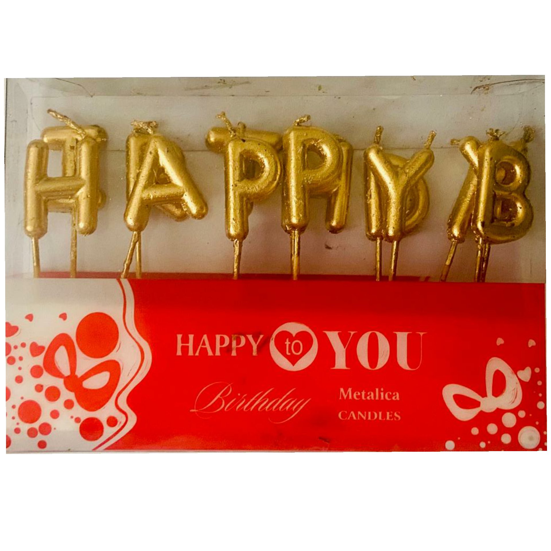 شمع تولد طرح happy birthday طلایی