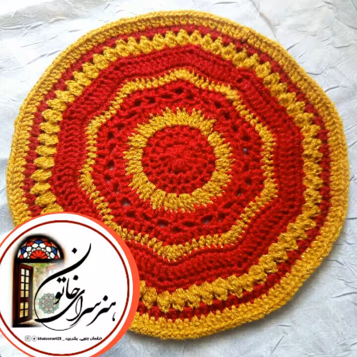  قلاب بافی طرح دایره مناسب برای رومیزی عسلی و دریم کچر 