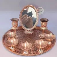 سرویس هفت سین ، سینی ، ائینه شعمدان و 6 عدد ظرف هفت سین مسی 