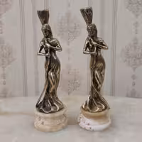 جا شمعی برنزی مدل بانو پایه سنگی مجموعه 2 عددی کد 315