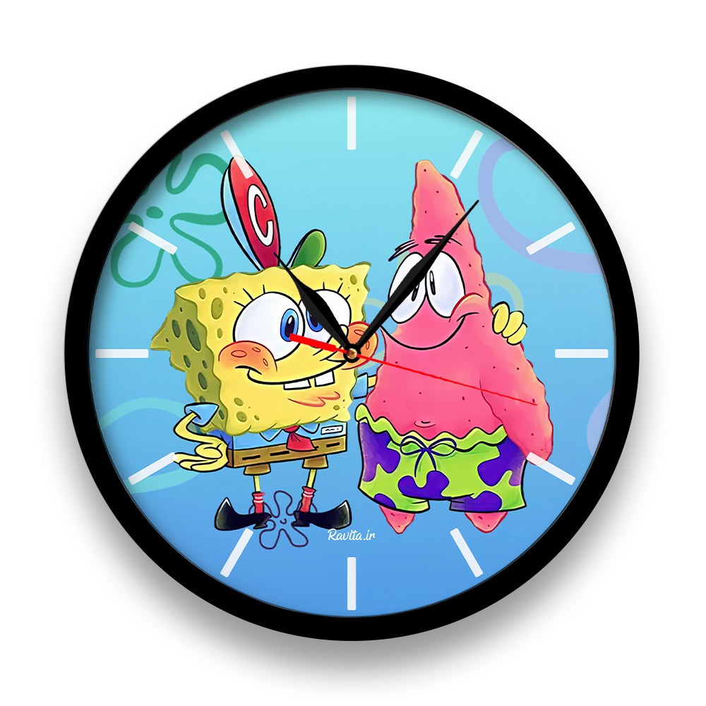 ساعت دیواری  راویتا مدل باب اسفنجی کد 3420  در رنگ های مشکی و سفید 