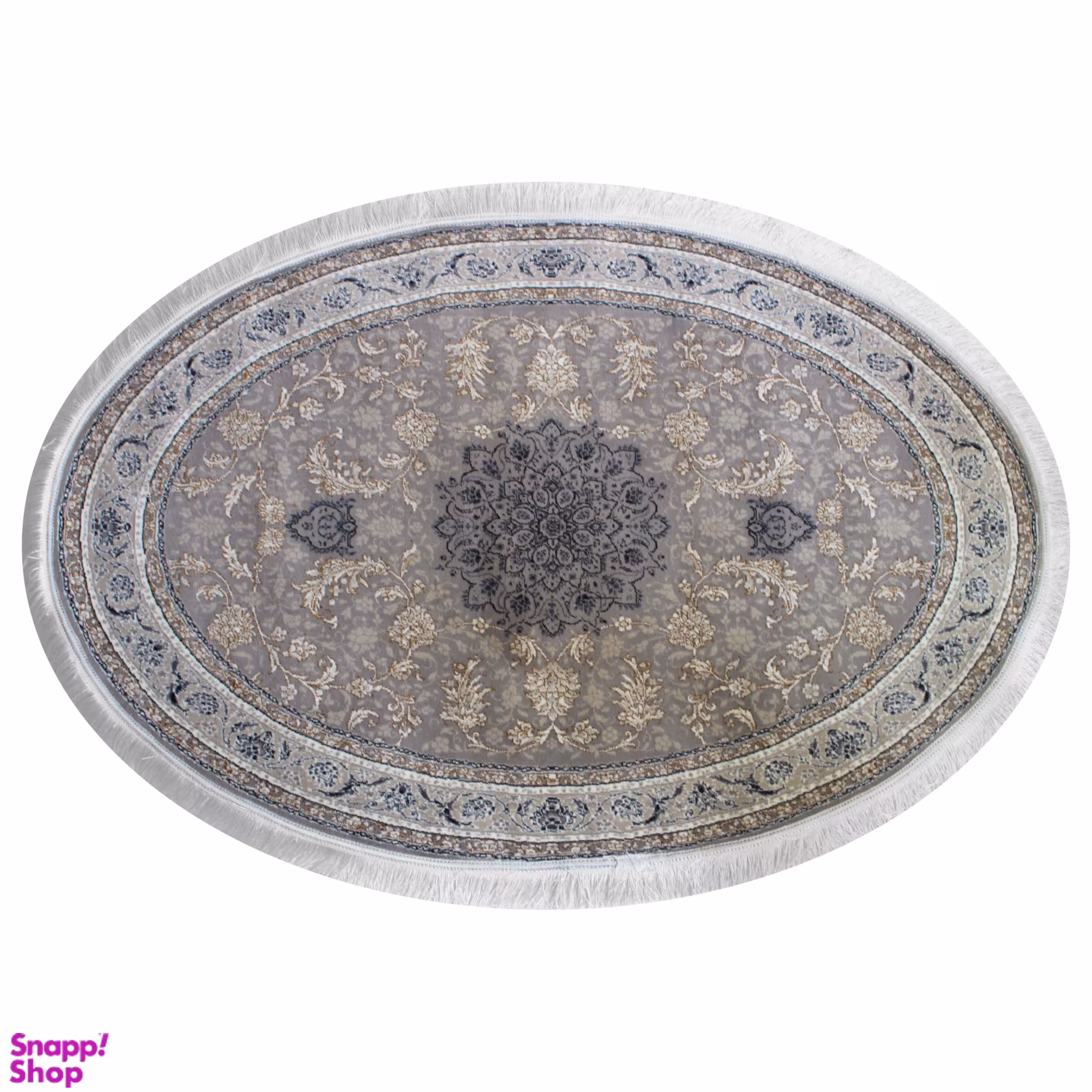 فرش ماشینی مدل بیضی طرح شاهسوند زمینه فیلی