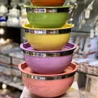 لگن 5تیکه درب دار  جنس استیل بدنه رنگی 