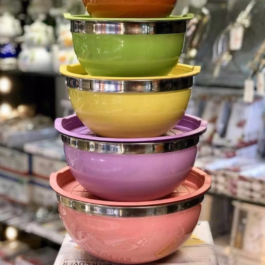 لگن 5تیکه درب دار  جنس استیل بدنه رنگی 