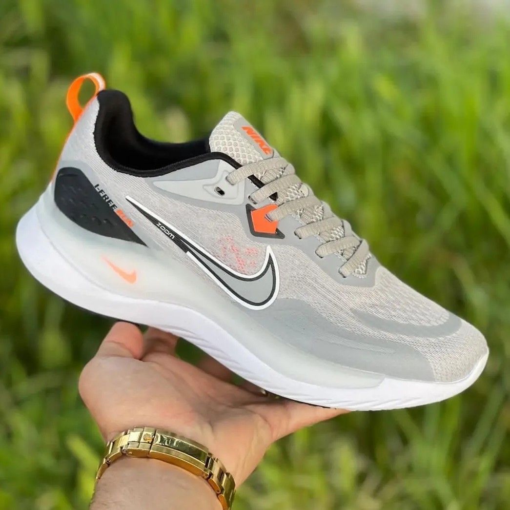 189 کتونی نایک مردانه رنگ طوسی نارنجی کفش ورزشی nike