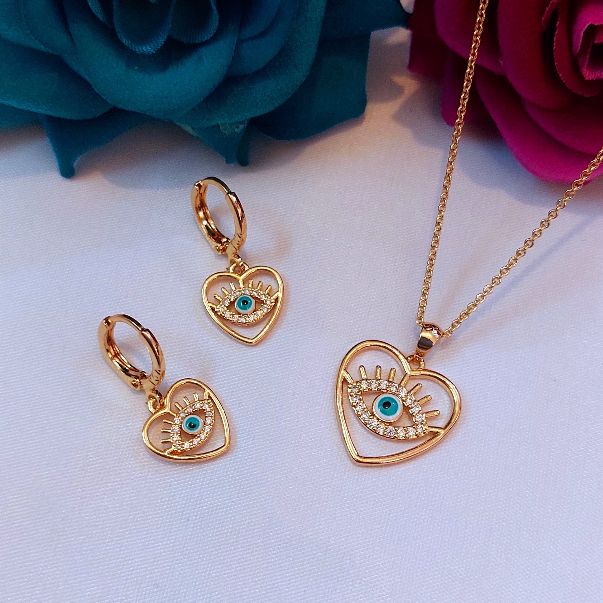 نیم ست طرح قلب و چشم زخم مارکysx با دوام رنگ بالا و ضد حساسیت