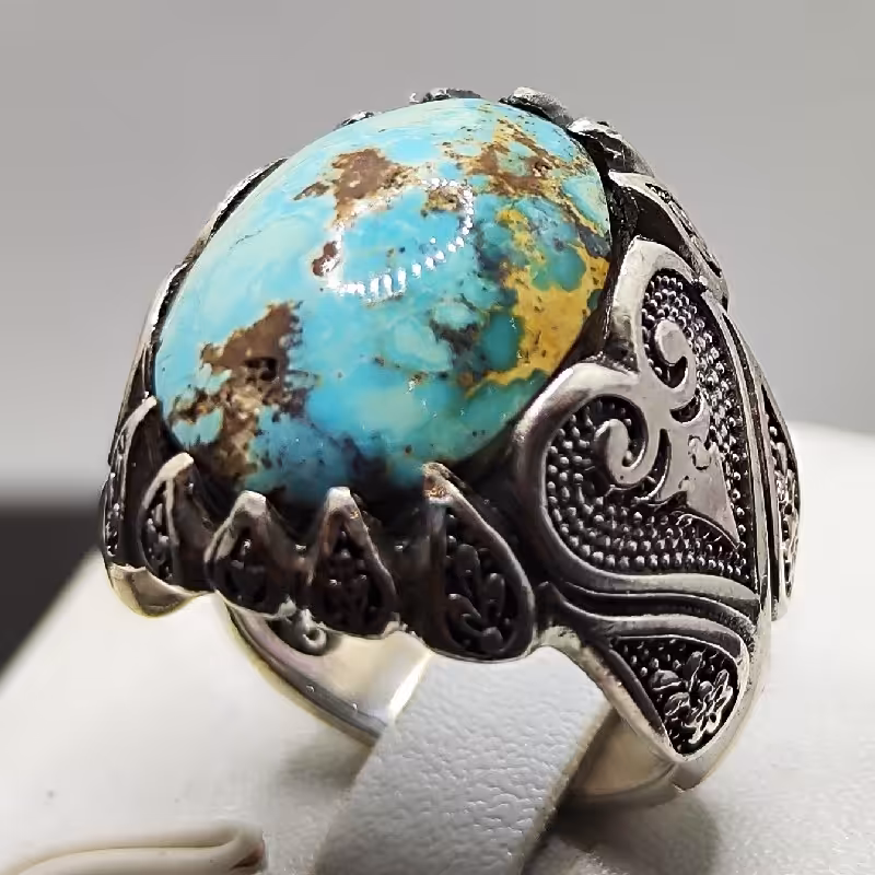 انگشتر نقره مردانه سنگ فیروزه نیشابور کد67