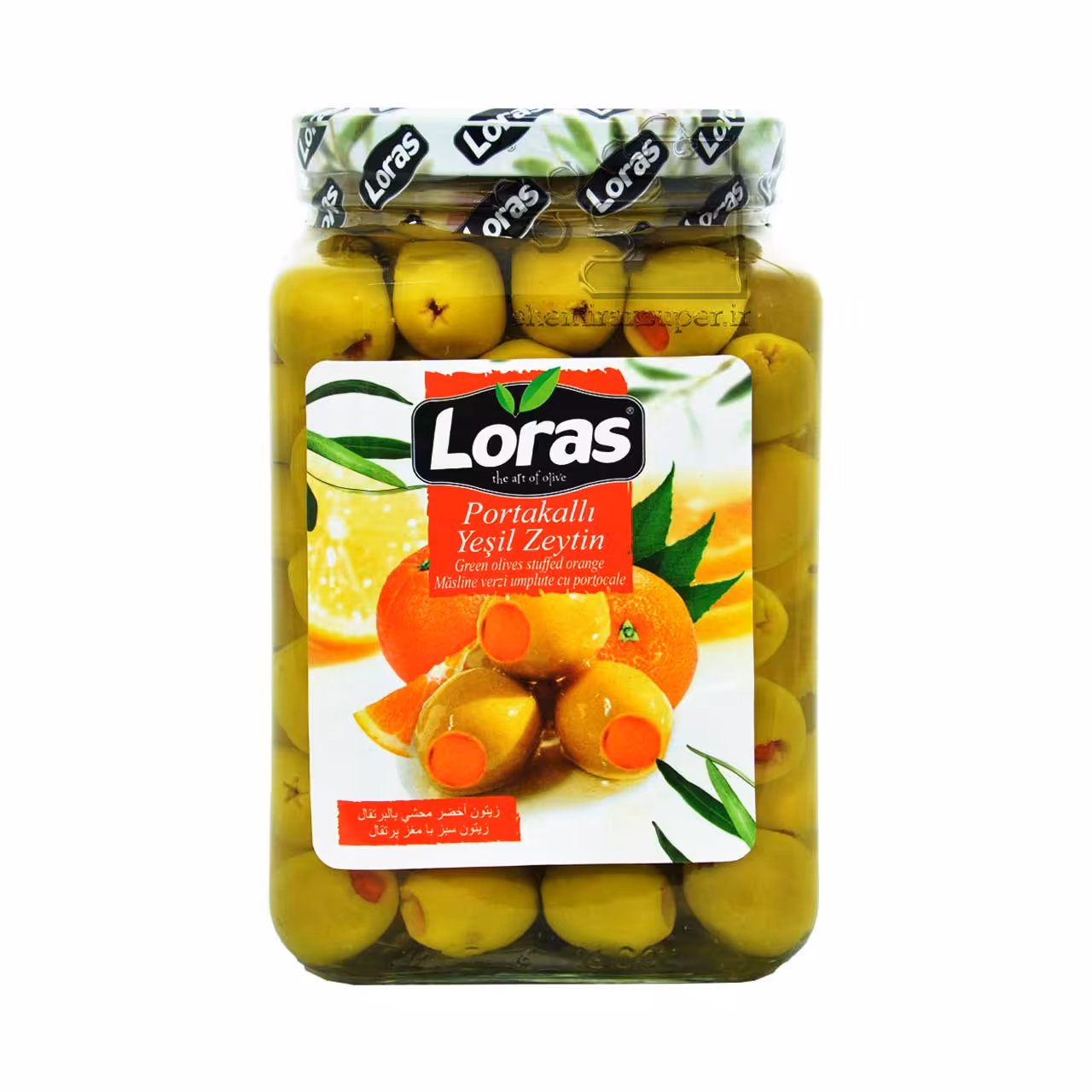 زیتون سبز با مغز پرتقال 1٫5 کیلو لوراس - loras