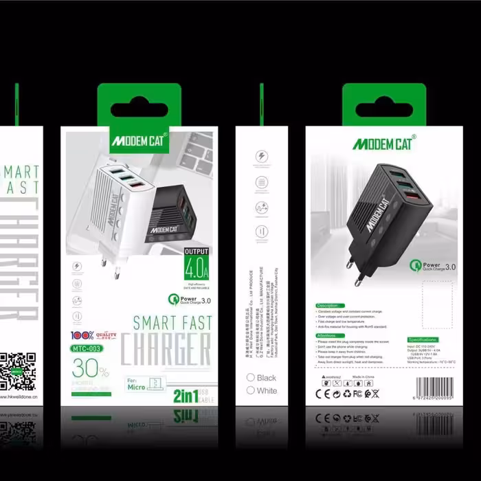 شارژر فوق فست شارژ مودم کت تایپ سی و میکرو شارژر کابل شارژ  کلگی فست شارژ