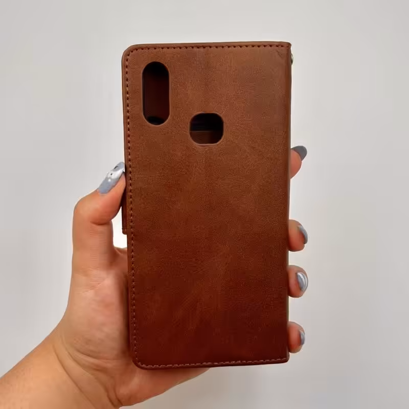 کیف گوشی Galaxy A10S سامسونگ چرمی مدل جاکارتی مگنت دار لوکس قهوه ای کد 42453