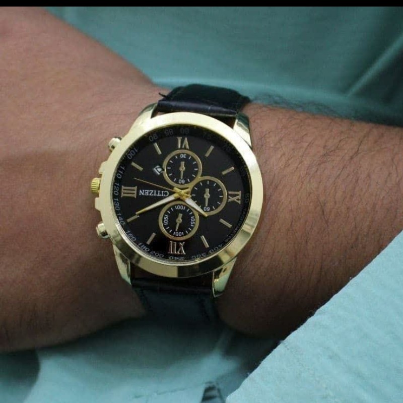 ساعت مچی مردانه یا زنانه ستیزن چرم مشکی صنعتی قفل سگکی باکیفیت 