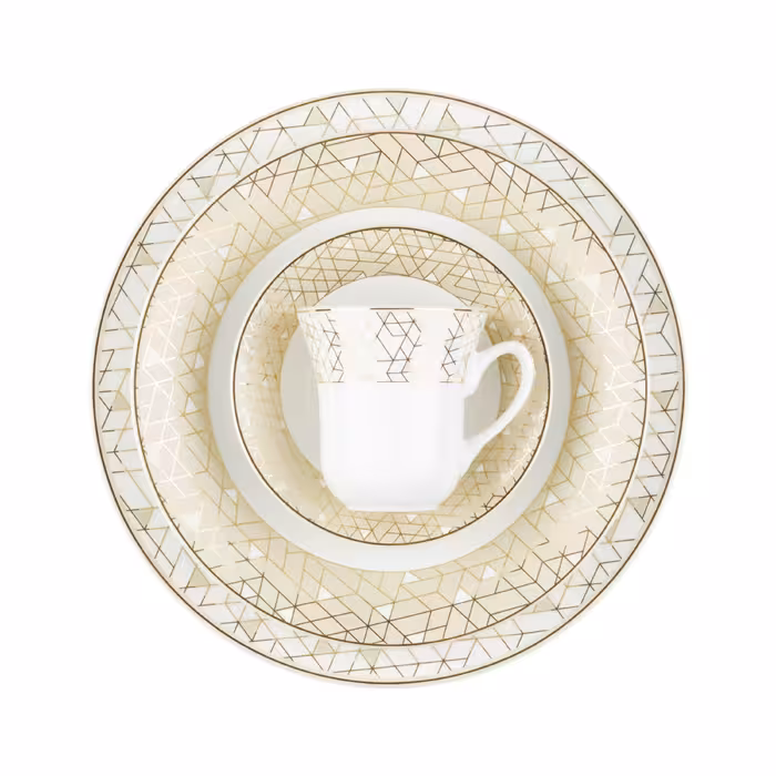 سرویس چینی زرین 12 نفره 108 پارچه ژئومتریکال نقره ای درجه عالی