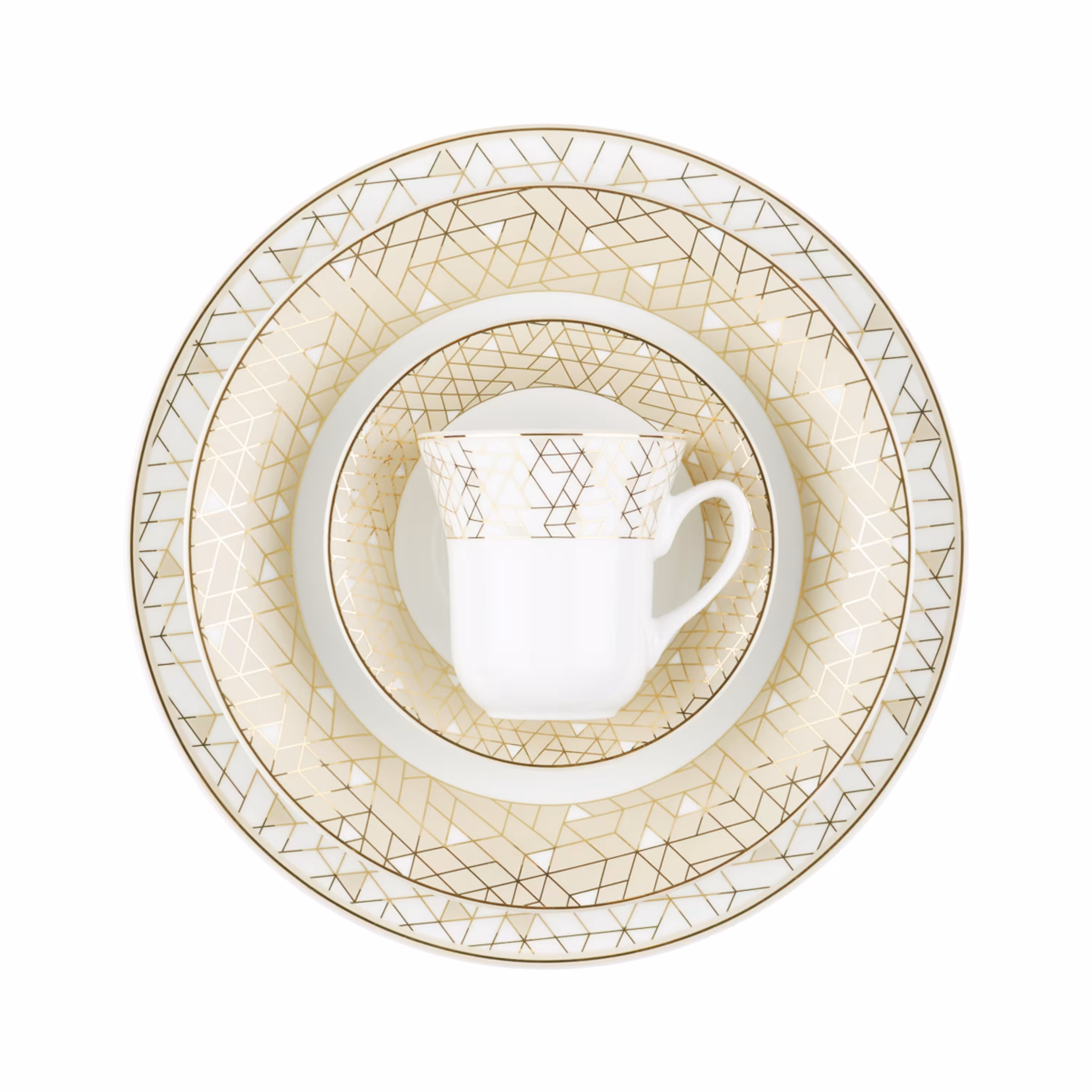 سرویس چینی زرین 12 نفره 108 پارچه ژئومتریکال نقره ای درجه عالی