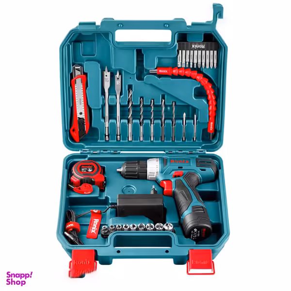 دریل شارژی رونیکس مدل RS-8013 باتری 12 ولت مجموعه 35 عددی