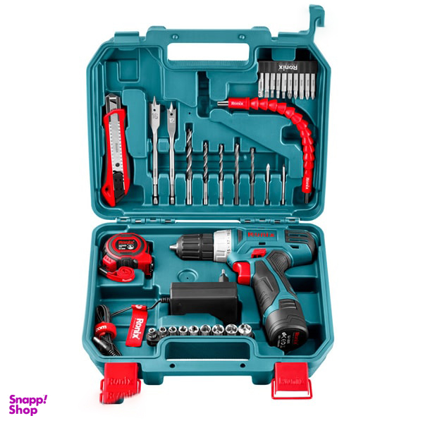 دریل شارژی رونیکس مدل RS-8013 باتری 12 ولت مجموعه 35 عددی