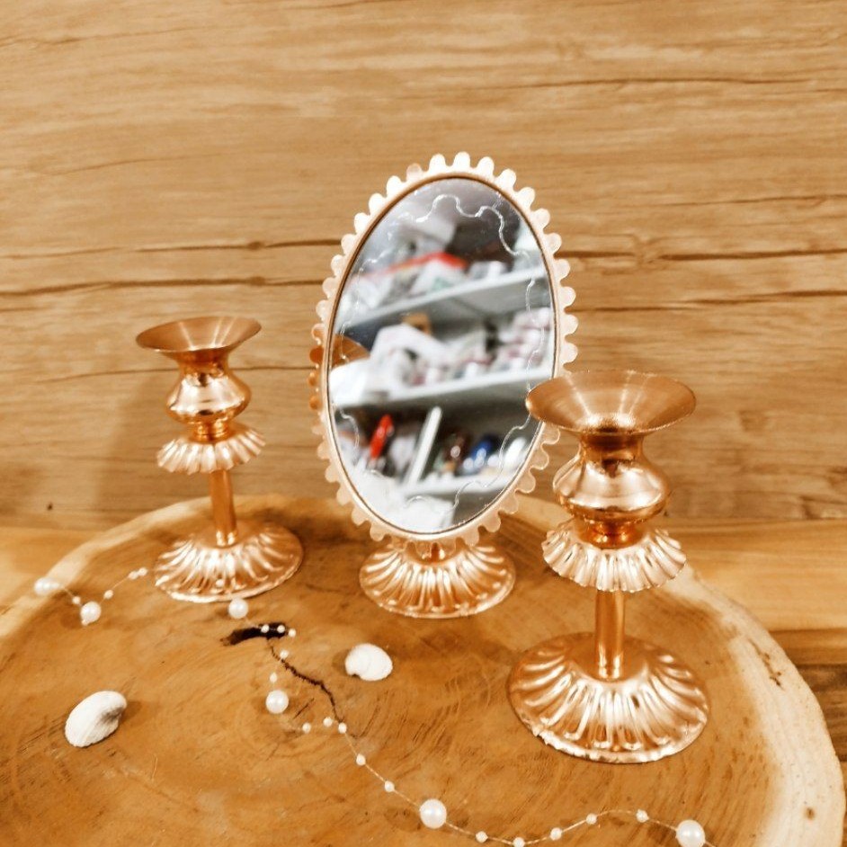 ست آینه و شمعدان مسی طرح شقایق (نانو شده )
